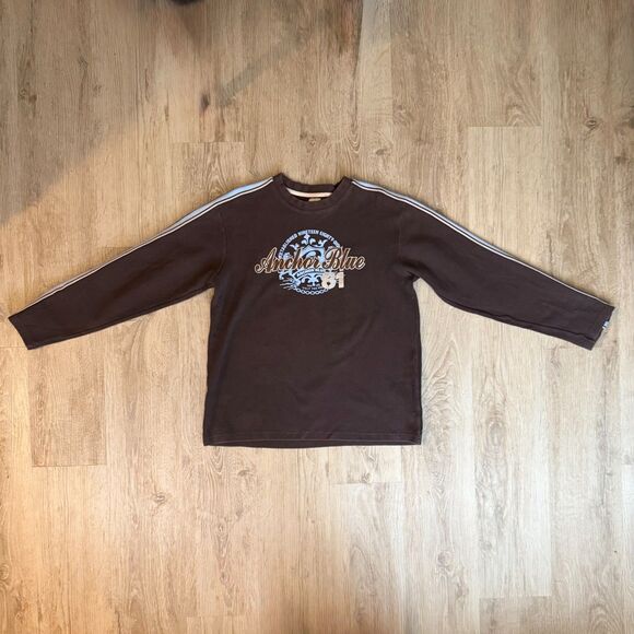 Anchor Blue Y2K Long Sleeve Graphic Shirt Brown Blue Stripes Medium - Picture 2 of 6